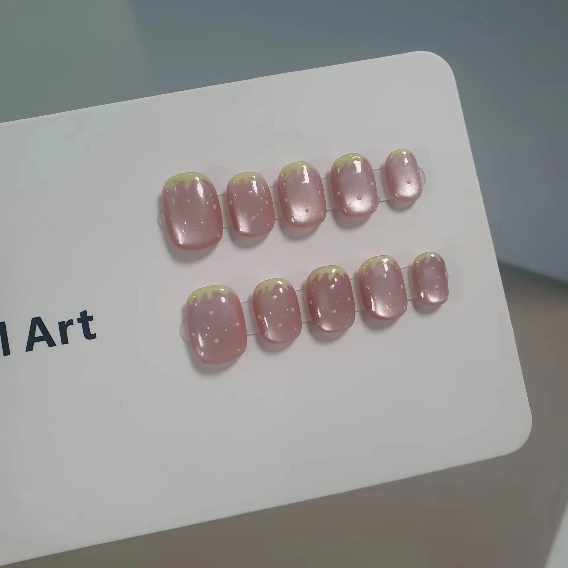 10pcs Handmade Press on Nail Ice Blue Ocean Star Ice-transparent Texture False Nail for Women&Girl Short Oval Wearable Nail