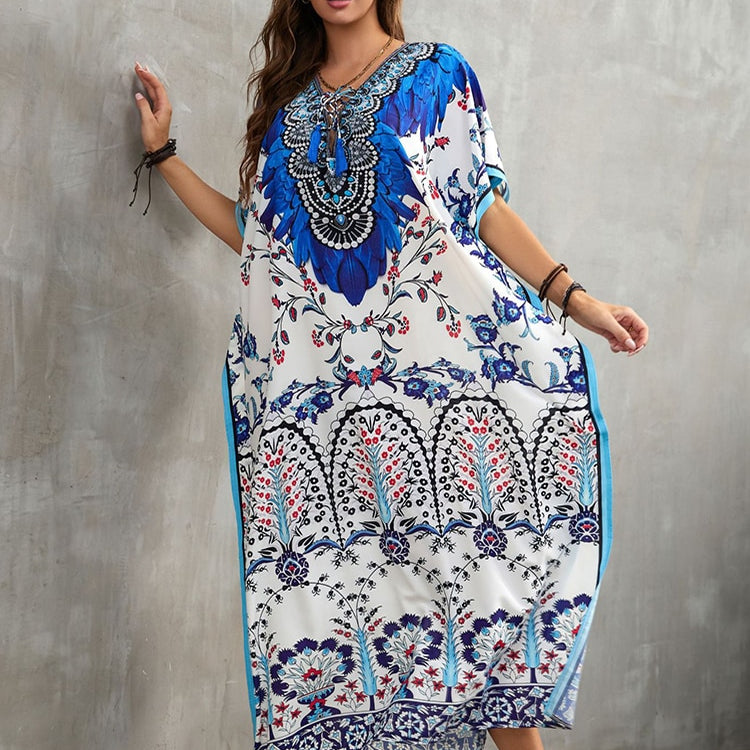 Plus Size Beach Cover Up Robe Plage Pareo Long Dress Summer Beachwear Swimsuit Cover Up Tunic For Beach Kaftan Dress