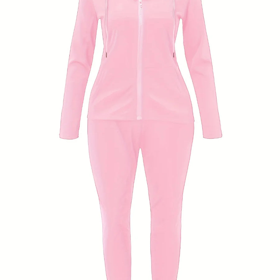 LW Plus Size Autumn Womens Kangaroo Long Sleeve Casual Tracksuit Set Hooded Collar Pocket Design Two Piece Pants Set Outifits