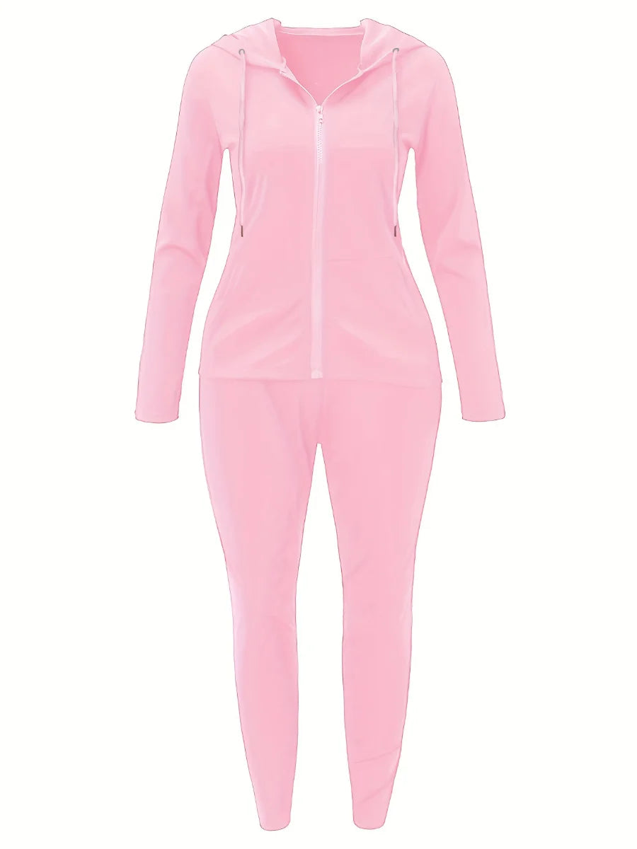 LW Plus Size Autumn Womens Kangaroo Long Sleeve Casual Tracksuit Set Hooded Collar Pocket Design Two Piece Pants Set Outifits