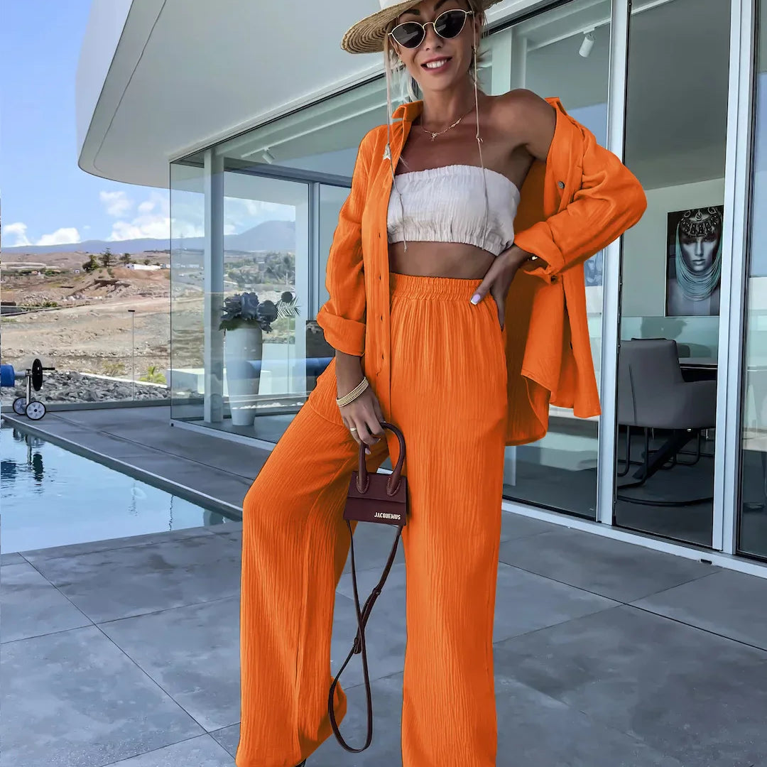 Solid Color Casual Loose Pants Sets For Women 2024 Elegant Autumn Women's Two Pieces Suit Full Trouser Set Female Outfit Clothes BK534-3