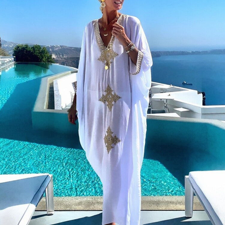 Robe De Plage Embroidery Beach Cover Up Sarong Women Beach Pareo Tunic For Beach Swimwear Color 08 One Size