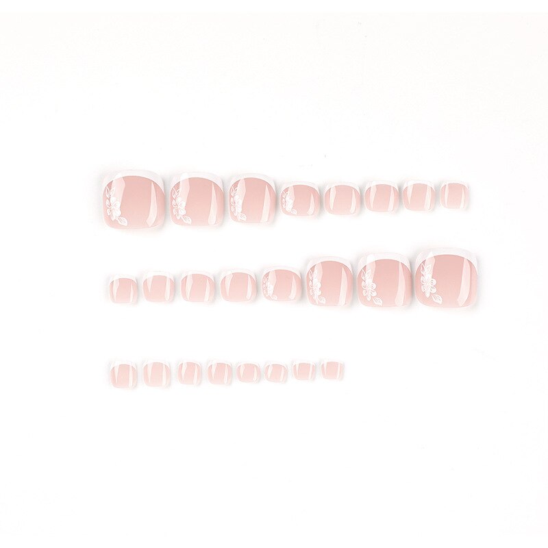 Toe Nails Set French Press on Foot Tips Fake Nail Tips with Designs Summer Reusable Artificial False Stick-on Nails Art 24pcs