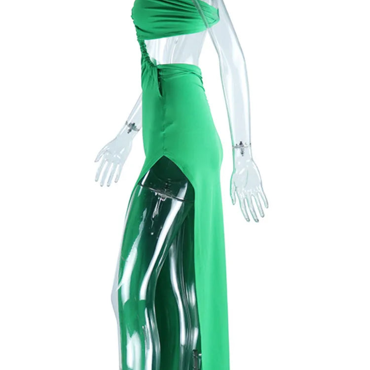 One Shoulder Strap Backless Maxi Dress For Women Gown Strapless Sleeveless Backless Thigh High Split Sexy Evening Dress