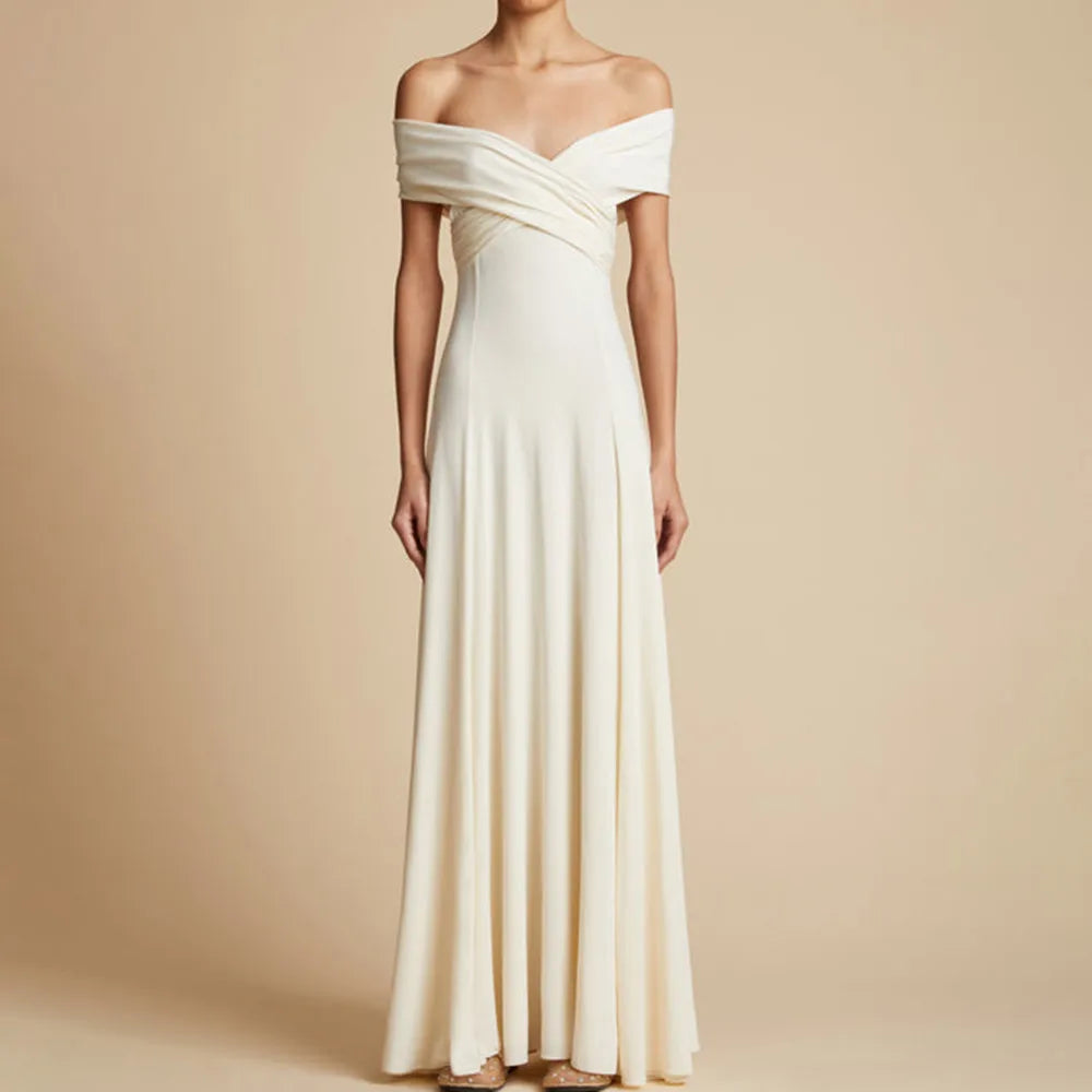 Solid Minimalist A Line Dresses For Women Slash Neck High Waist Patchwork Folds Slimming Dress Female Fashion New WHITE