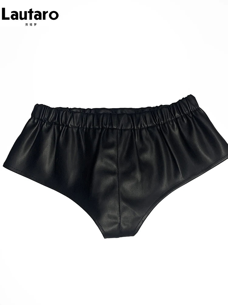 Lautaro Summer Soft Red Faux Leather Shorts for Men Elastic Waist Luxury Designer Emo Clothes Mens Underwear Sexy Thong 2025