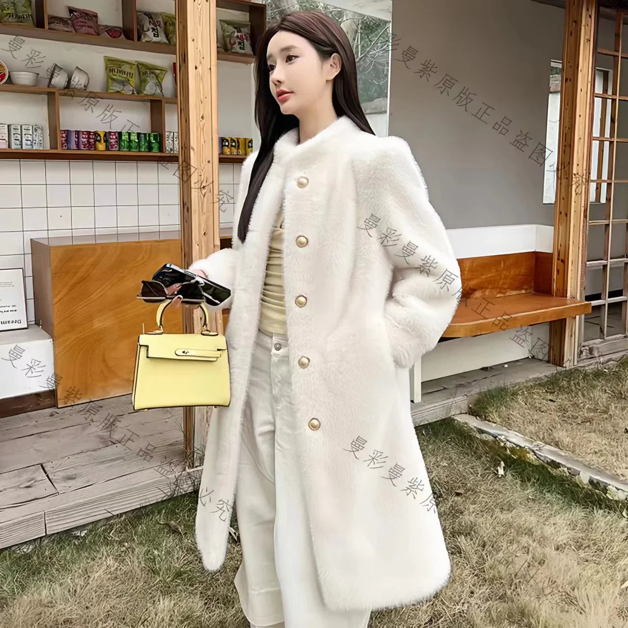 Long Faux Fur Coat for Women, Turn-down Collar, Loose Thicken Warm Teddy Jacket, Female Clothes, Winter, New, 2024