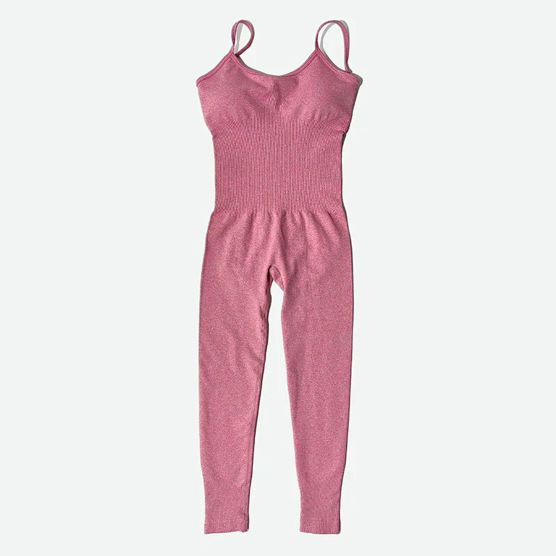 Women's Tracksuit Yoga Set Seamless Jumpsuits One Piece Fitness Workout Rompers Sportswear Gym Set Workout Clothes For Women Rose