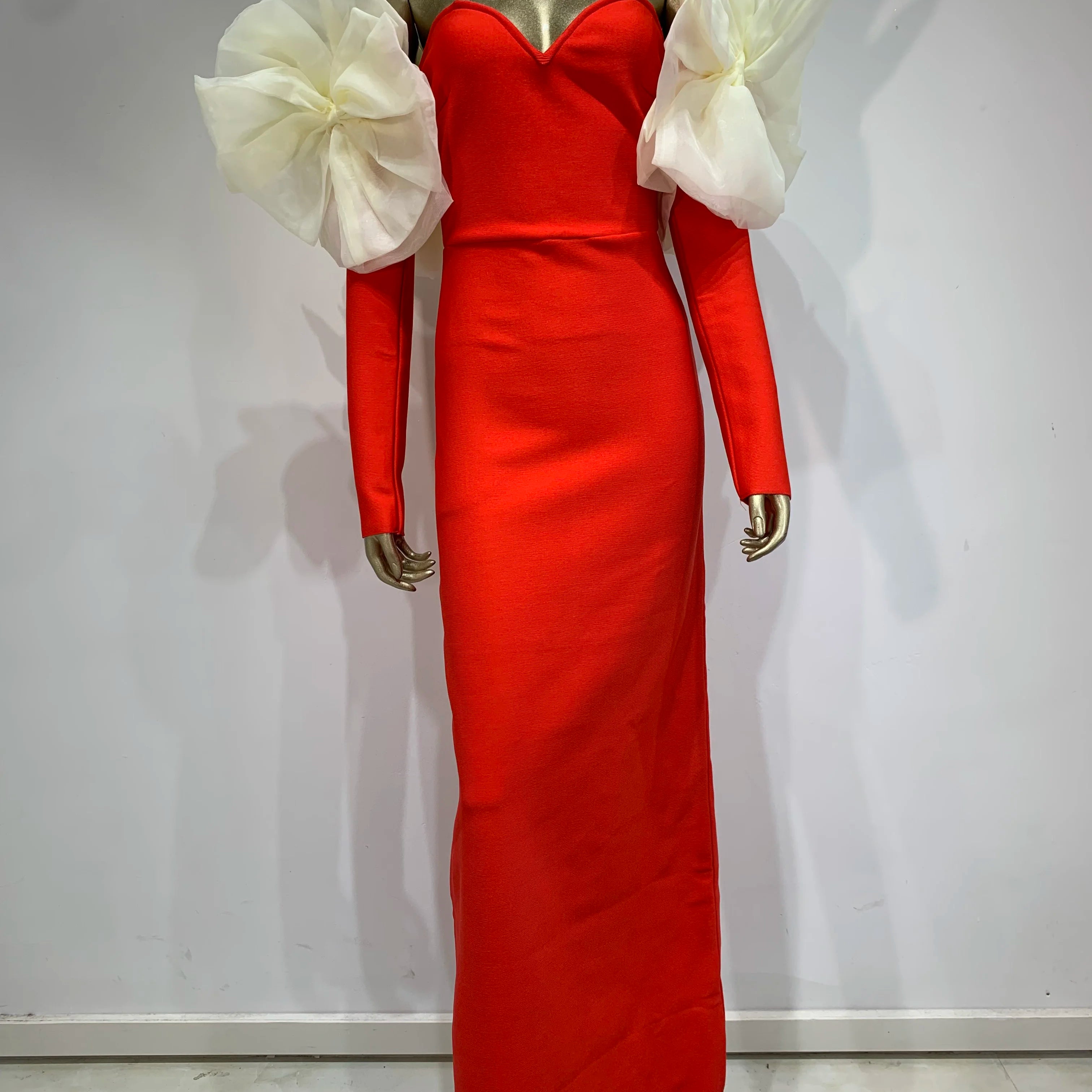 Women Sexy Off Shoulder Long Sleeve Red Black Maxi Long Celebrity Bodycon Bandage Dress 2025 Elegant Evening Club Party Dress Red