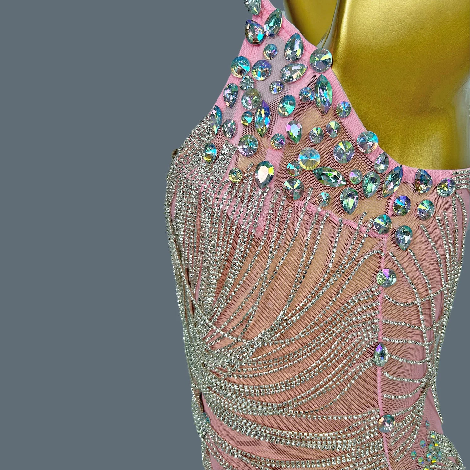 Women Shiny Crystal Chain Diamonds Dress Elastic Sexy Tassel Mini Dress Nightclub Show Costume Birthday Party Dress Tassel Luoli