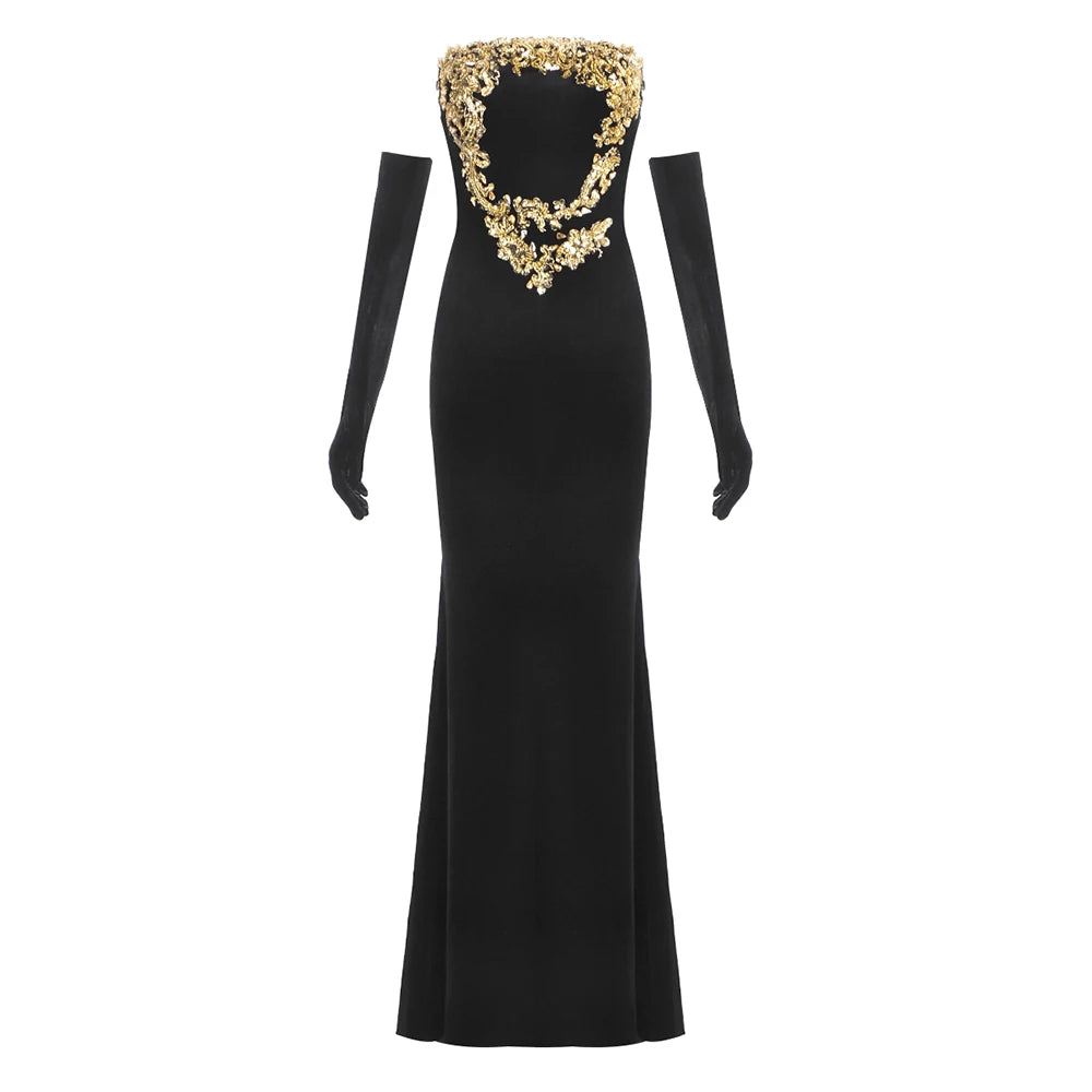 Glamorous Black Strapless Mermaid Dress with Crystal Embellishments for Gala Events Evening Gown black