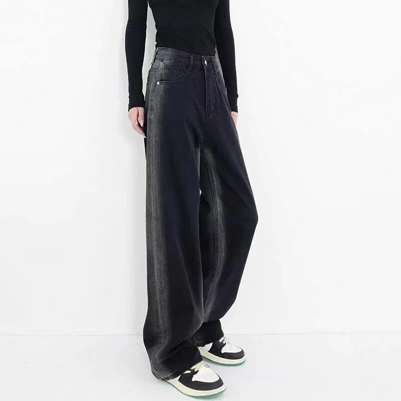 Y2K 2024 autumn and winter new gradual wash jeans for women design sense niche straight leg casual pants pants traf