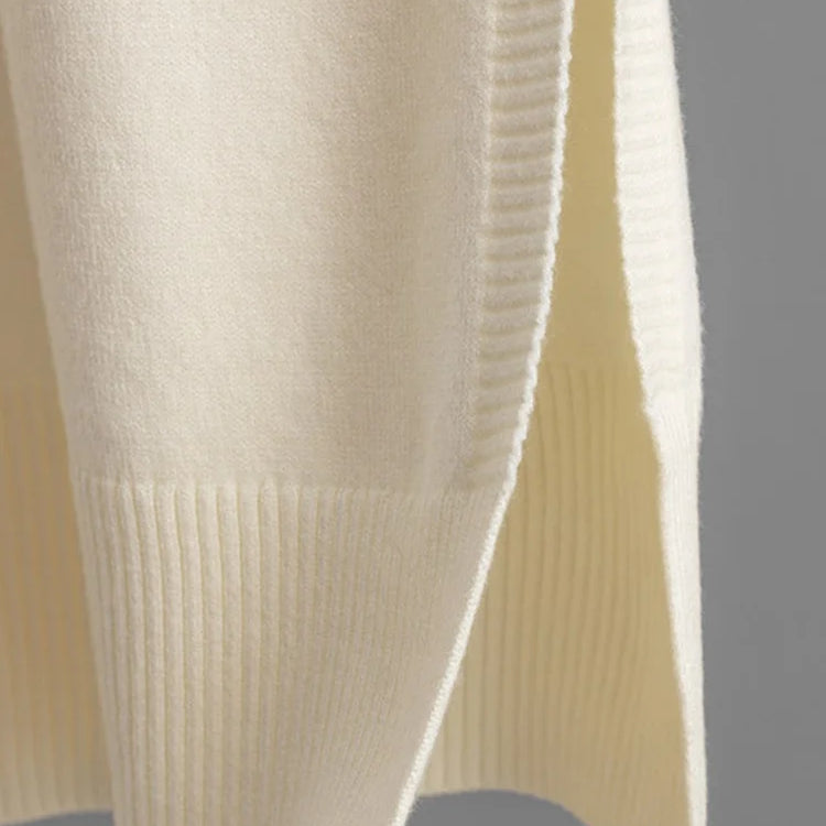 Streamgirl Autumn Turtleneck Slit Dresses For Women Winter Solid Casual Straight Basic Knitted Sweaters Dress Women Elegant