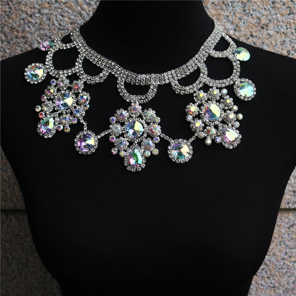 Fashion Brand Rhinestone Multicolored Bohemian Good Round Pendant Chunky Collar Women Choker Statement Necklace Jewelry Silver