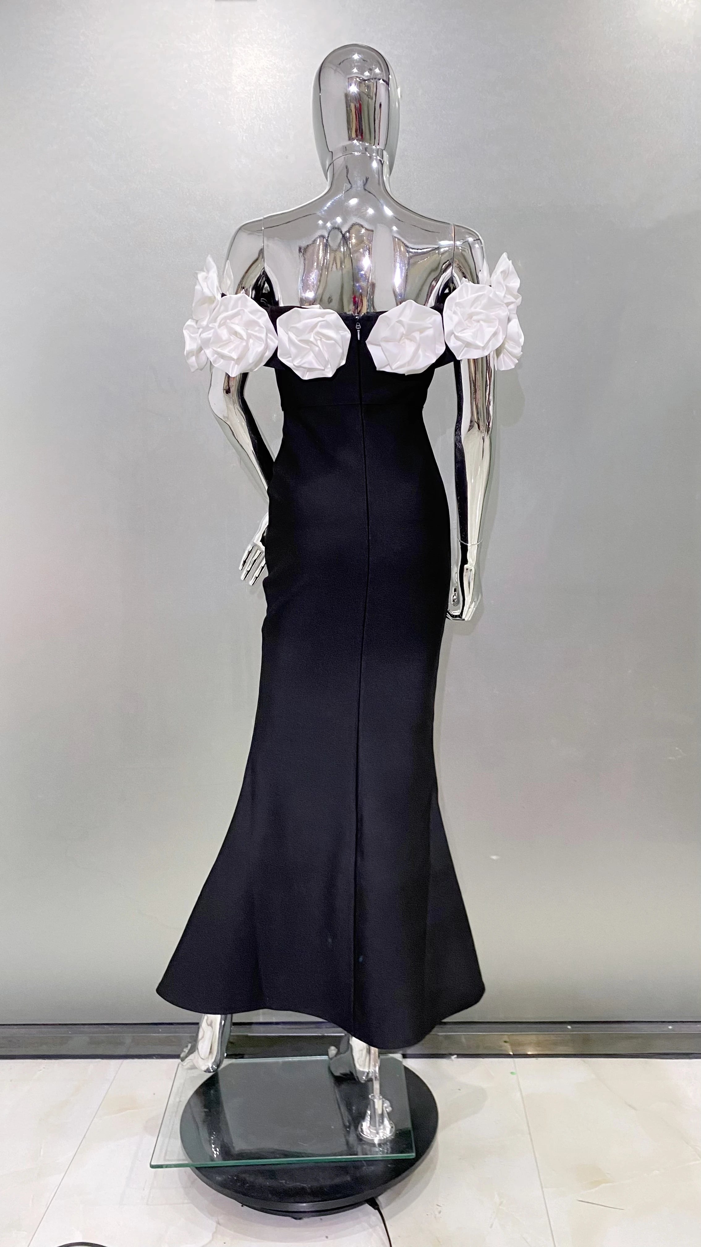 Stereoscopic Diamond Flowers Sexy Off The Shoulder Ankle Lenght Bandage Dress Woman Birthday Party Vestido Wedding Party Outfit