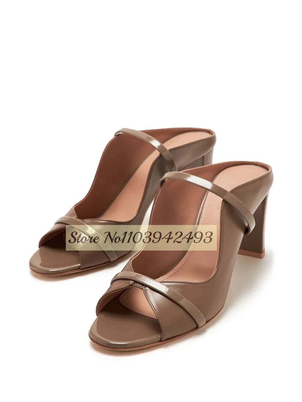 Burgundy Double Strappy Mule Sandals Peep Toe High Heels Shallow Slip On Pull On Thin High Heel Solid Women Luxury Designer Shoe grey