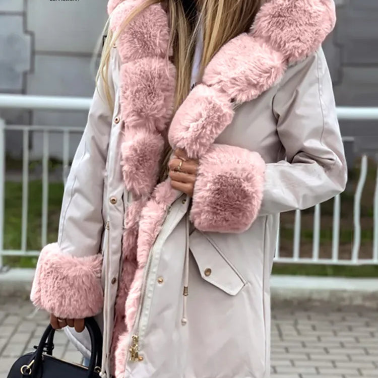 Veste en coton à capuche et col en laine détachable pour femme, manteau chaud avec fermeture éclair, à la mode, vêtements d'hiver, nouvelle collection 