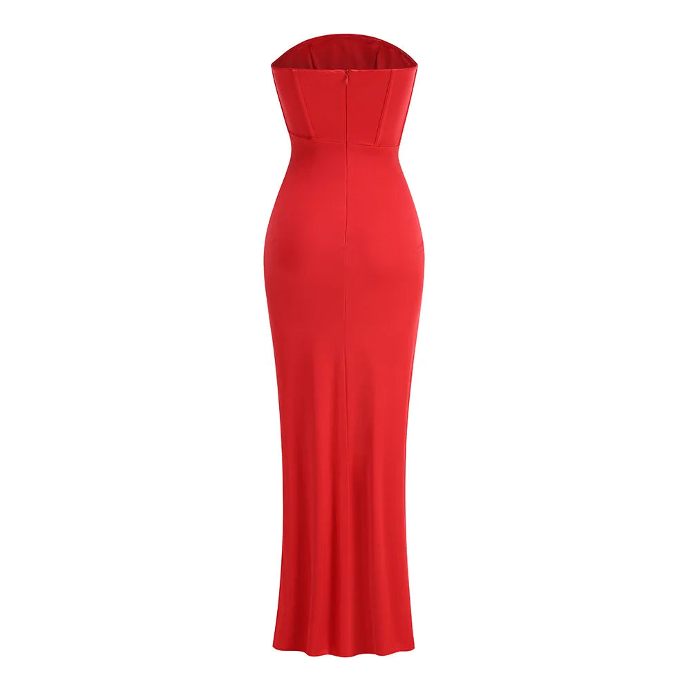 2025 New Summer Women Sexy Strapless High Split Bodycon Long Dress Celebrate Wedding Party Birthday Cocktail Outfit Wholesale