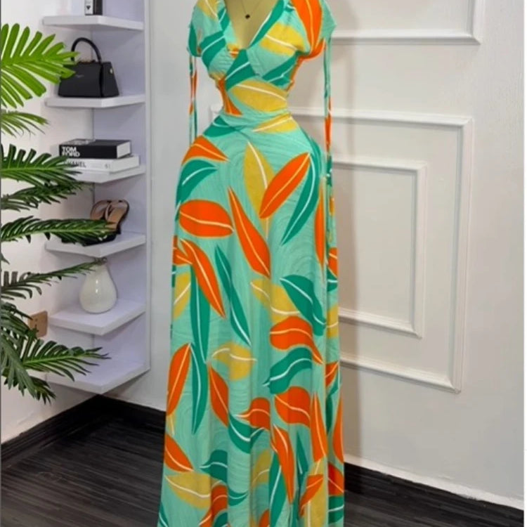 Women Tie Dye Printed Sleeveless Big Swing Maxi Long Dress 2025 Summer Holiday Birthday Sexy Club Party Evening Dresses black