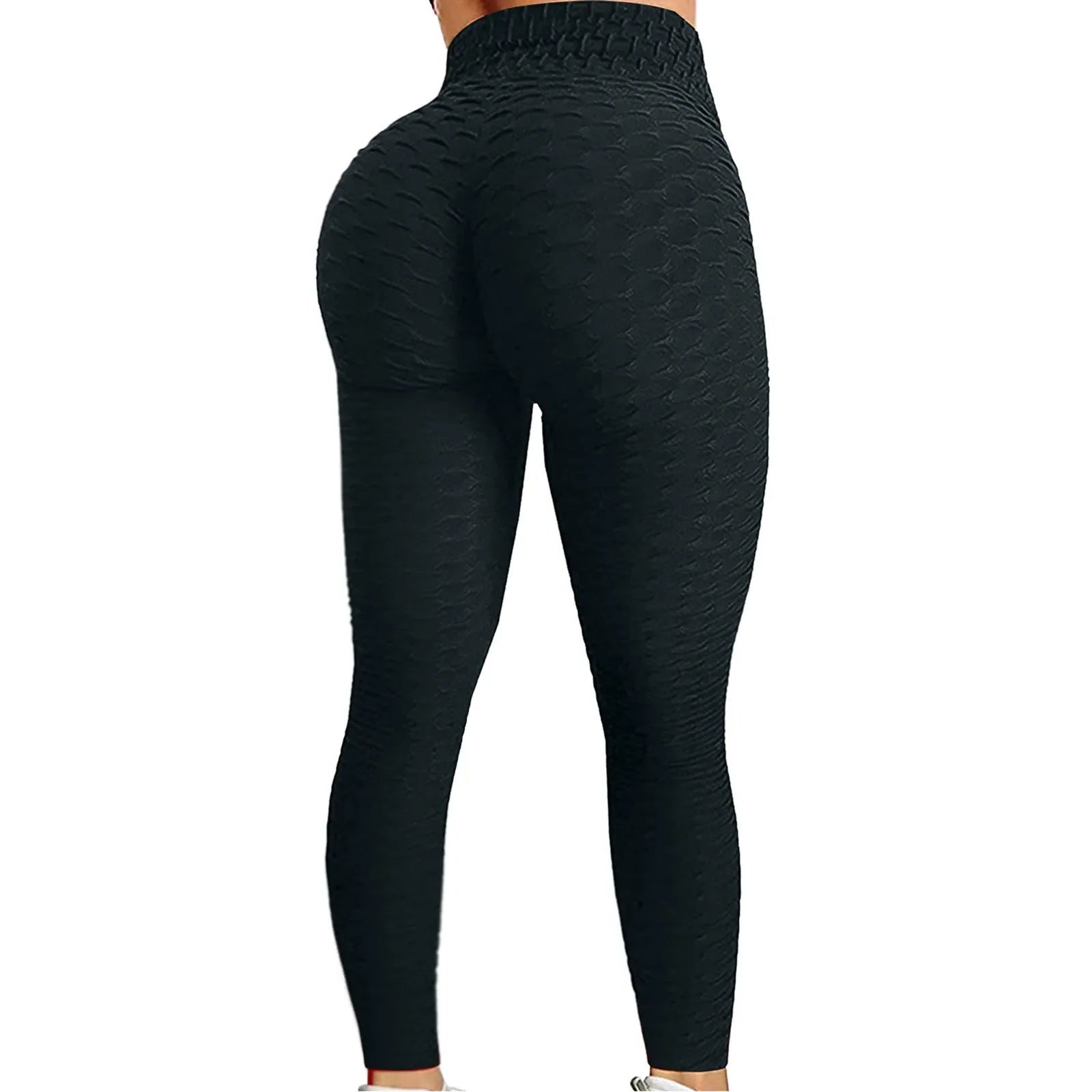 Women's Bubble Hip Lifting Exercise Fitness Running High Waist Yoga Pants Black