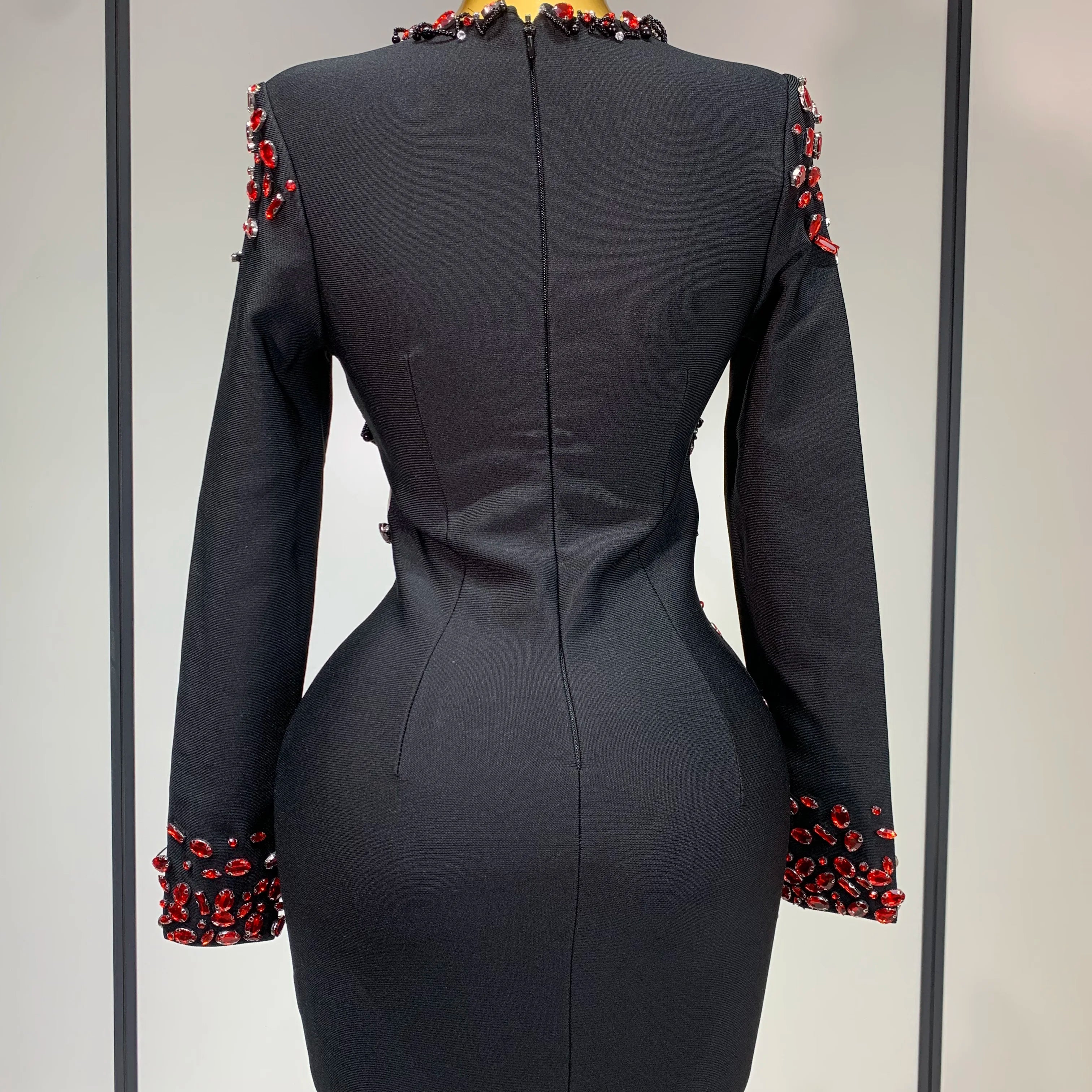 Luxury Birthday Women Celebrity Sexy Long Sleeve V Neck Rhinestone Black Bandage Dress 2025 Elegant Evening Club Party Dresses