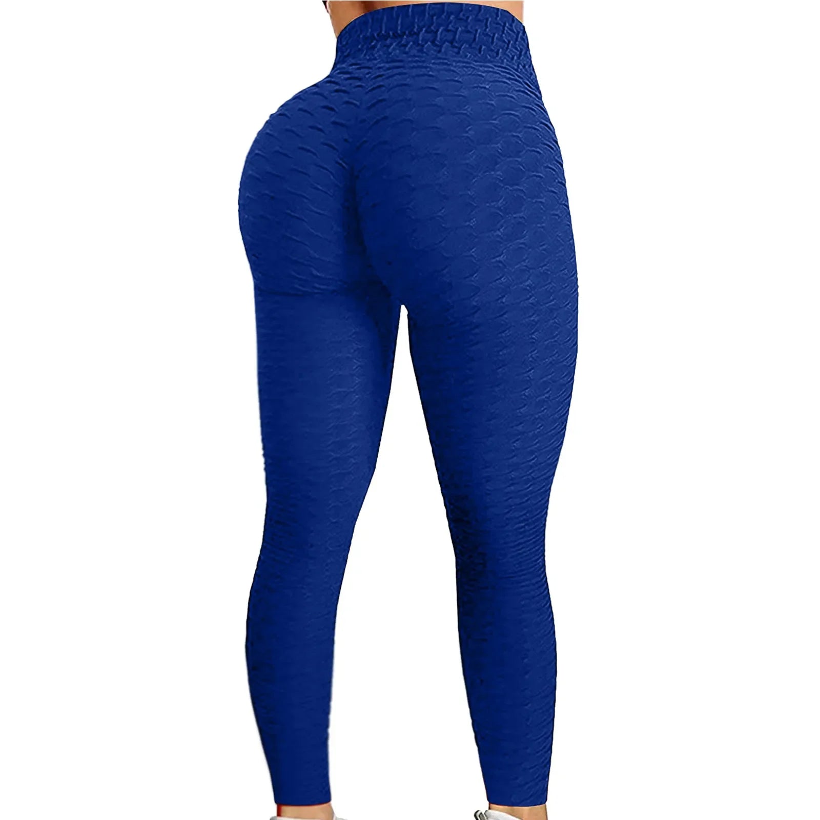 Women's Bubble Hip Lifting Exercise Fitness Running High Waist Yoga Pants Blue