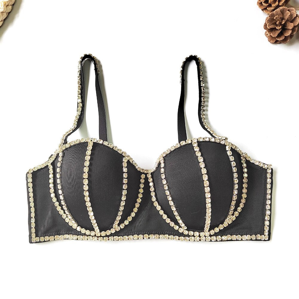 Streetwear Diamonds Denim Vest Female Bra Sleeveless Backless Sexy Summer Tank Tops For Women Camisole Y3851 1 black