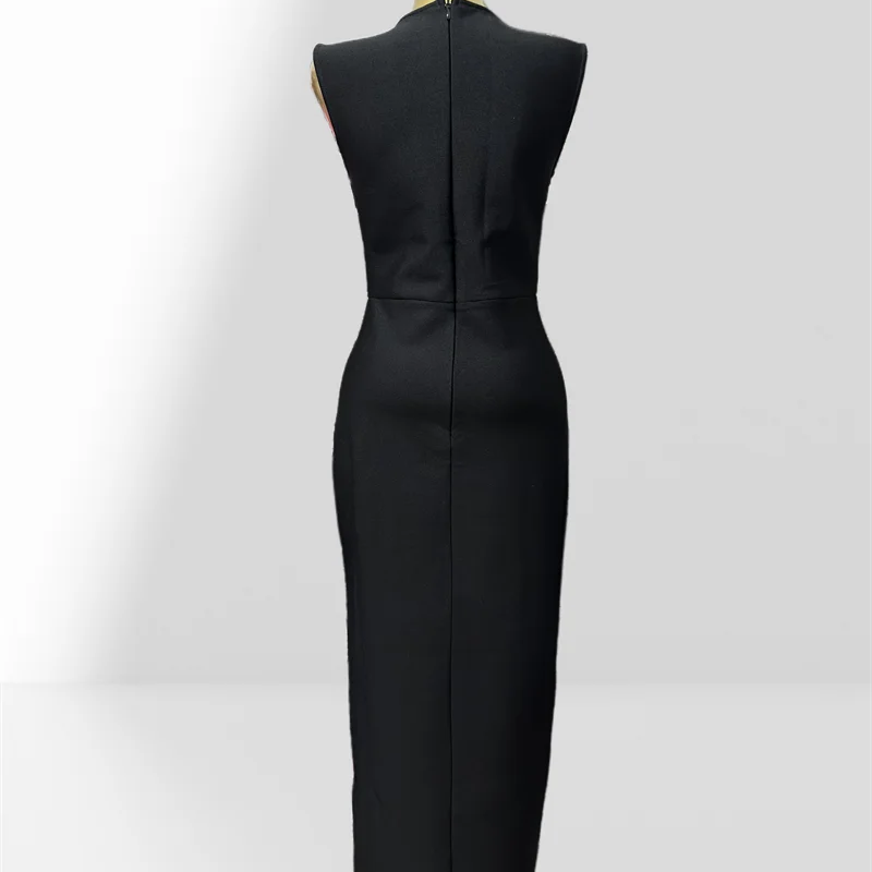 New Summer Sexy V-Neck Sleeveless Package Hips Ankle Lenght Bandage Dress Graceful Woman Party Dress Cocktail Party Vestido