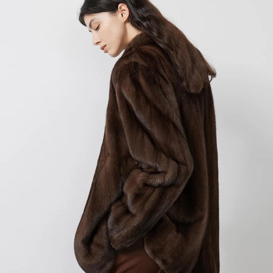 Lautaro Autumn Winter Short Brown Thick Warm Soft Faux Mink Fur Coat Women Stand Collar Elegant Luxury Chic Fluffy Jacket 2025