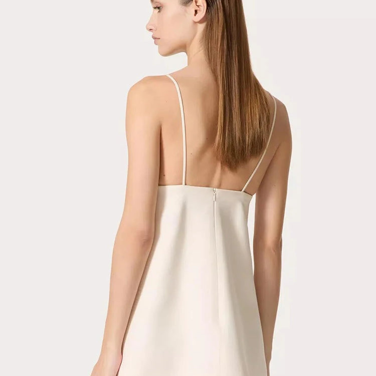 Solid Patchwork Appliques Camisole Dresses For Women Square Collar Sleeveless Backless High Waist Mini Dress