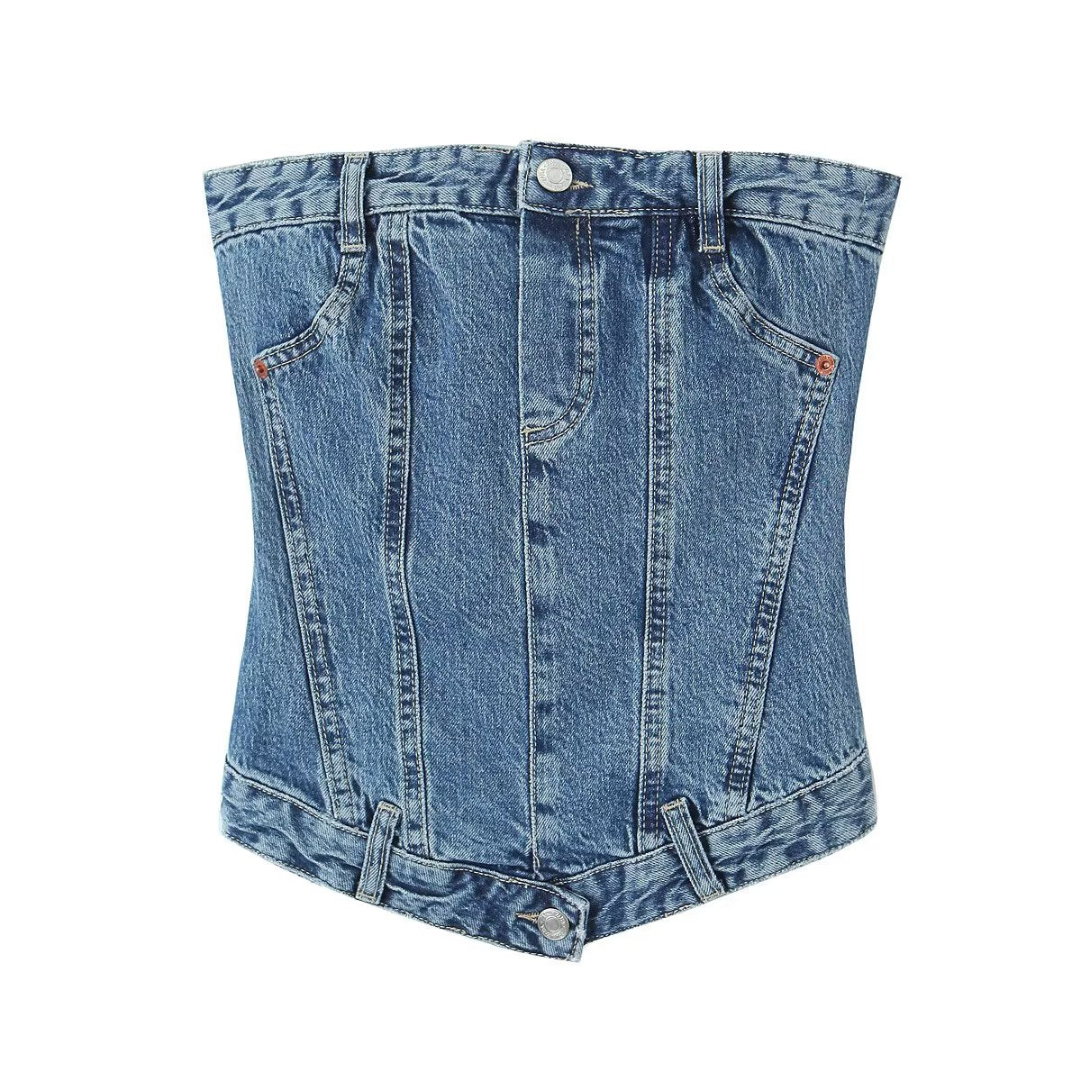 Traf Women's Corset Crop Top Y2k Streetwear Summer Women's Clothing - Vitage Denim Croo Top Women Vest 2024 Style 5