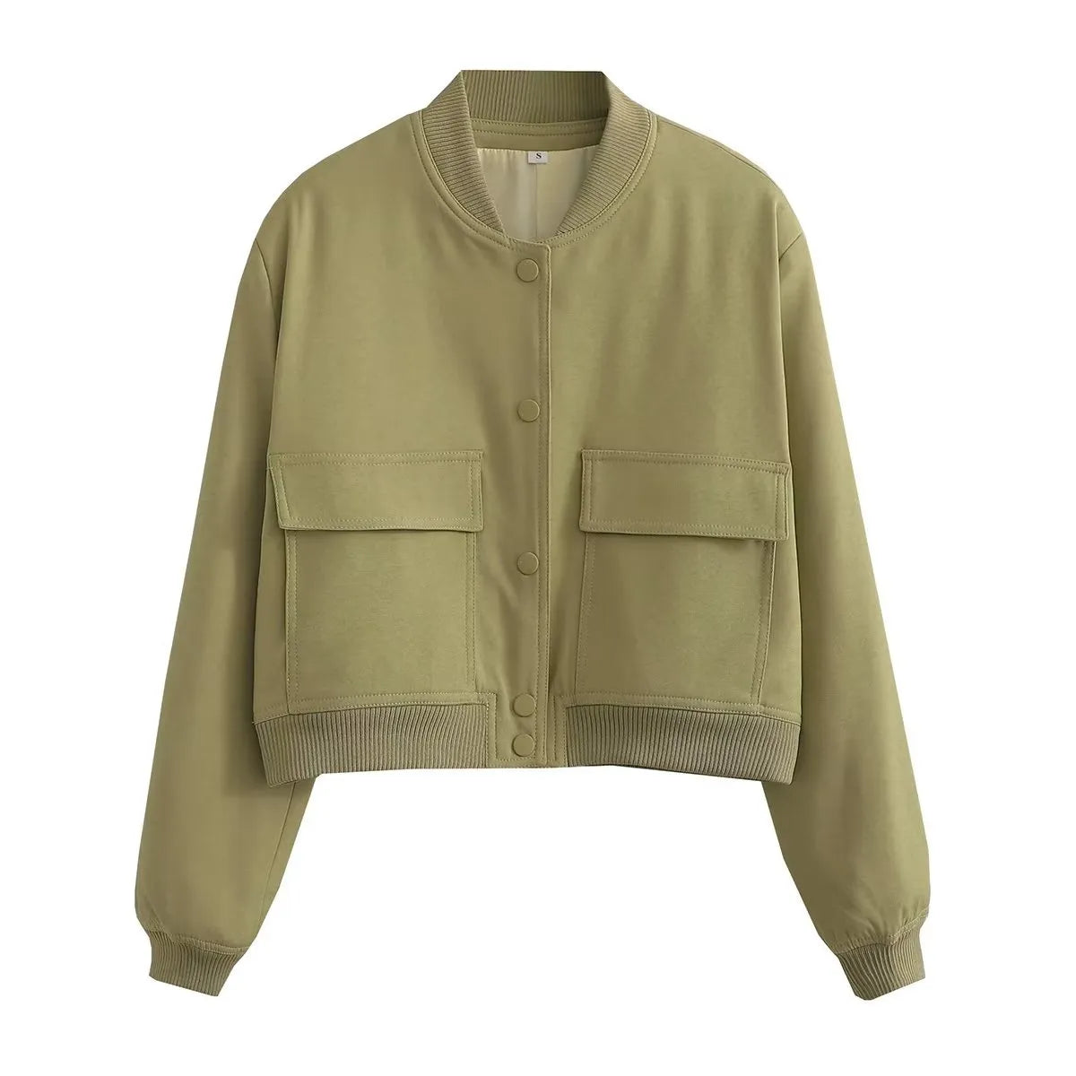 Women Bomber Jacket Fashion Spring Jackets with Pockets Vintage Female Long Sleeve Casual Coat New In Outerwear Tops army green