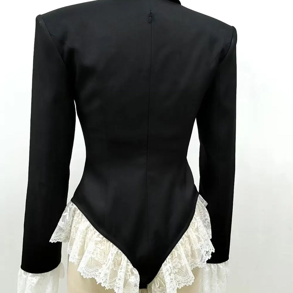 2024 Sexy Women'S Pullover Suit Jumpsuit Lapel Long Sleeved White Lace Design Slim Fit Suit Jacket Cocktail Evening Party Jacket