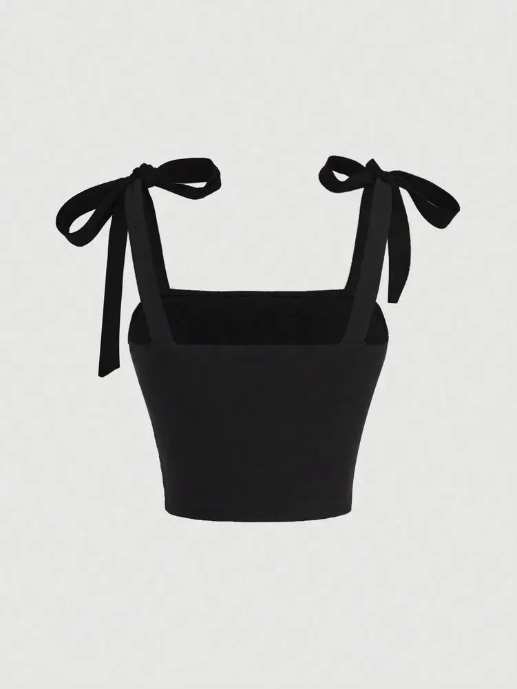 Solid Tie Shoulder Ruched Wide Strap Slim Fit Crop Top for Women Summer Y2K Clothes Pink Backless Cami Top Streetwear