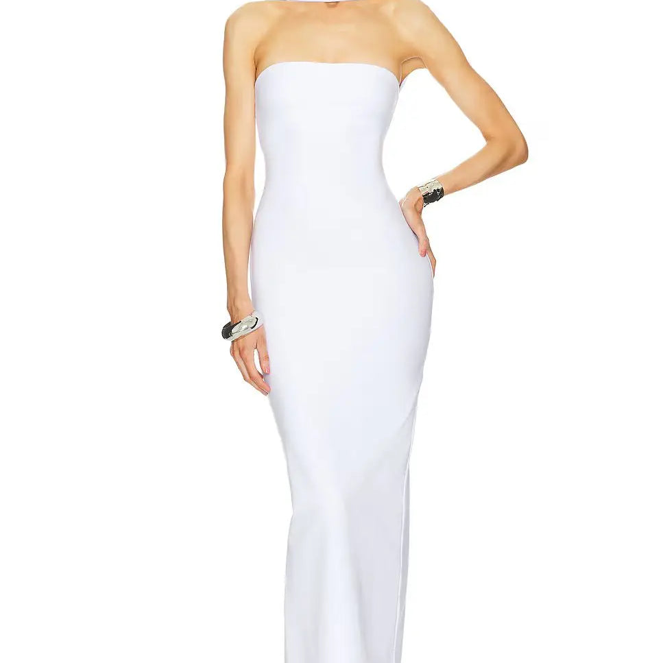 2025 Sexy Halter Sleeveless Hip Wrap Ankle Lenght Bandage Dress Graceful Woman Party Dress Cocktail Party Vestido WHITE