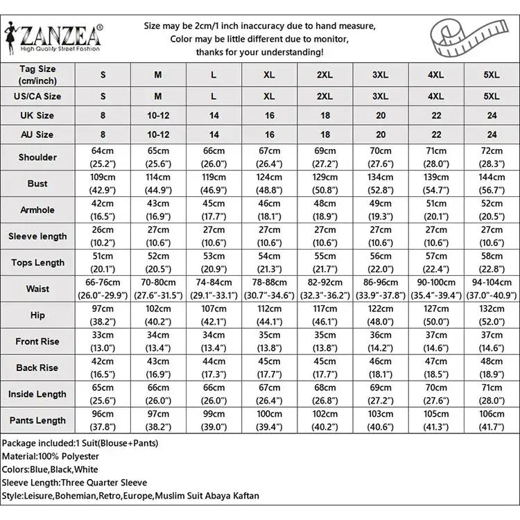 Fashion Trousers Suit Women 3/4 Sleeve Blouse Wide Leg Pant Sets Summer Matching Sets ZANZEA 2PCS Casual Printed Tracksuits