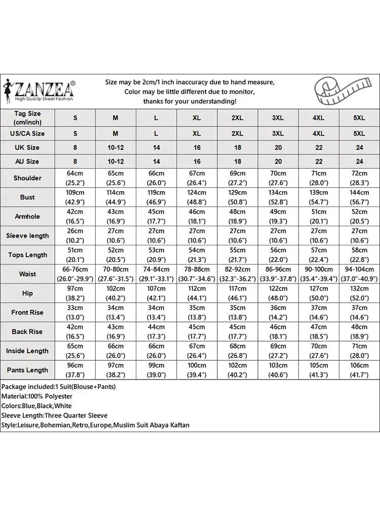 Fashion Trousers Suit Women 3/4 Sleeve Blouse Wide Leg Pant Sets Summer Matching Sets ZANZEA 2PCS Casual Printed Tracksuits