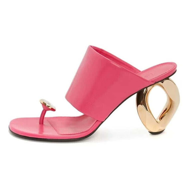 Summer New Women's Pin-toe Sandals Fashion Square Head Shaped High Heel Comfortable Versatile Women's Slippers rose red