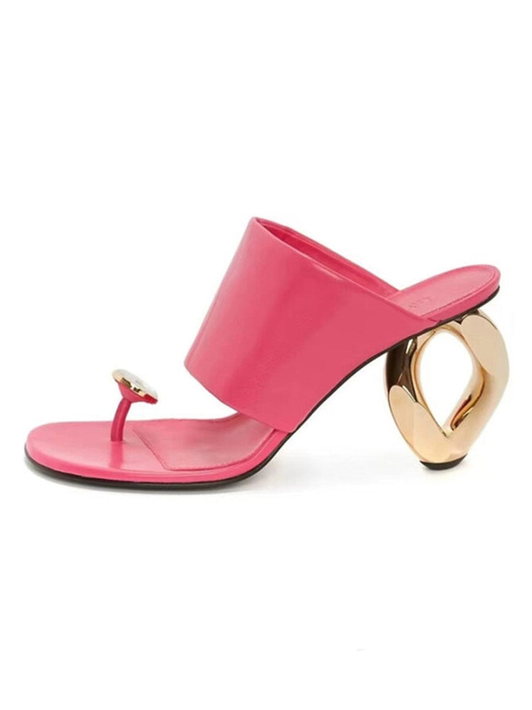 Summer New Women's Pin-toe Sandals Fashion Square Head Shaped High Heel Comfortable Versatile Women's Slippers rose red