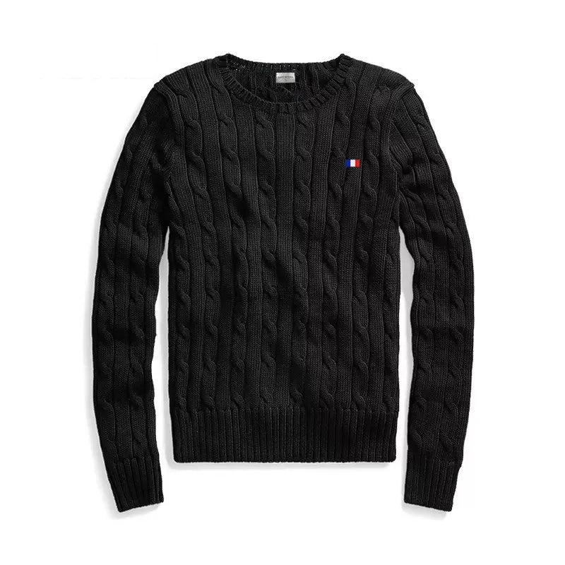 Brand Women's Clothing 2022 Early Loose O-Neck Knitted Sweater Cable Knitted Sweater 100% Cotton RL8519 black