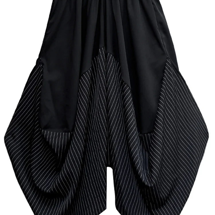 [EAM] High Elastic Waist Black Striped Spliced Harem Trousers New Loose Fit Pants Women Fashion Tide Spring Summer 1DE0542