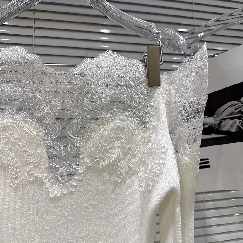 Winter New Fashion Lace Collar Off-Shoulder Knitted Sweater For Women Versatile Slim Fit Pullover Female 11A07773
