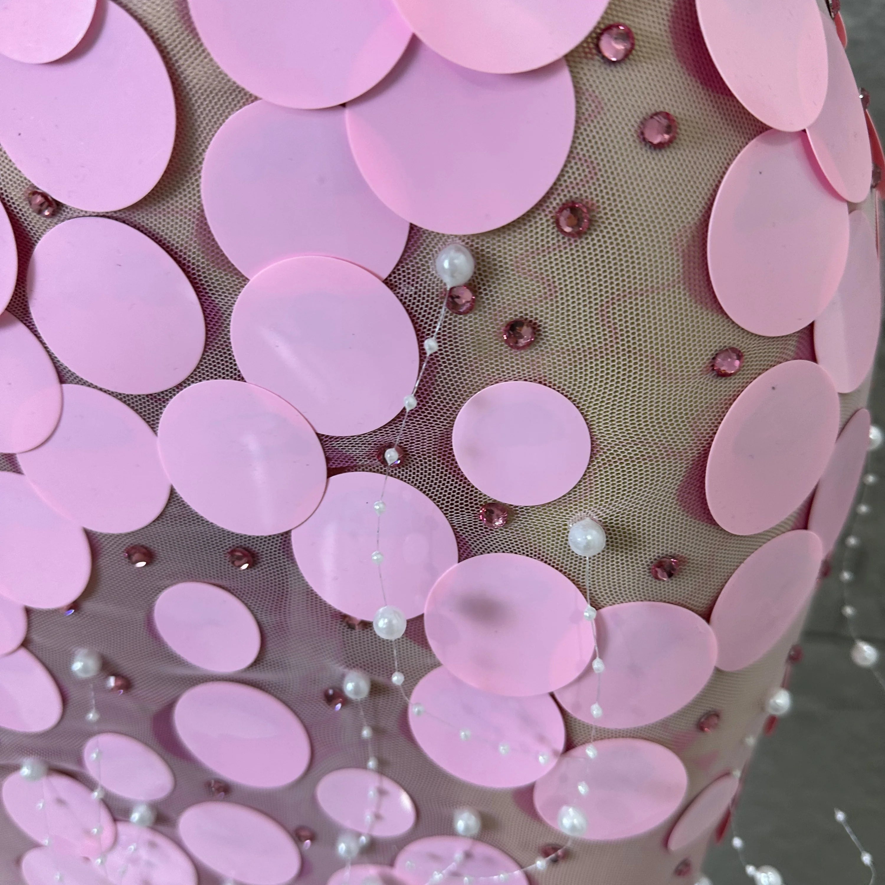 Sexy Pink Halter Neck Slim-fit Maxi Dress Women Pink Disc Pearl Mermaid Outfit Wedding Guest Evening Party Nightclub Costume