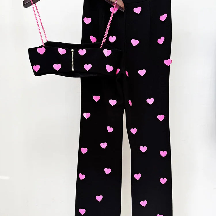 2025 New Spring Women Sexy Sleeveless Heart Sequined Strap Tops Straight Women's set Girls' Birthday Party Fashion Wear