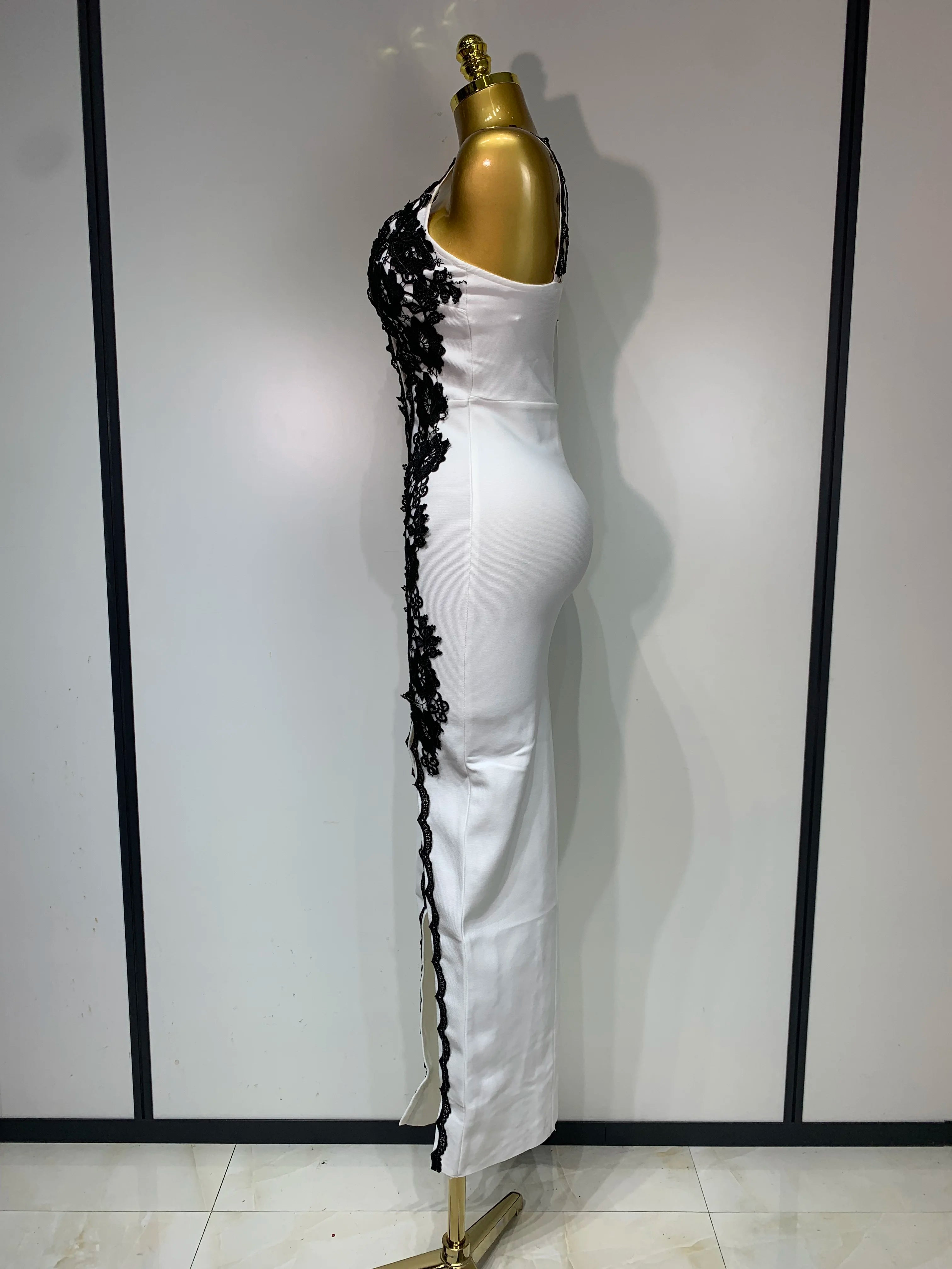 Women New Designer Black Lace Bodycon Bandage Dress Luxury Birthday Party Dresses Elegant Long Celebrity Evening Prom Gowns