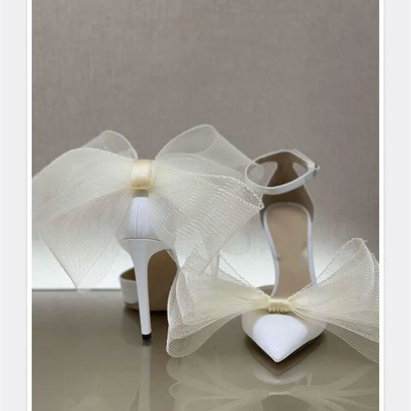 Big Butterfly-Knot Sandals Woman Summer 2024 High Heels Women Pumps Pointed Designer Shoes Mary Janes Sexy Stiletto Wedding Shoe white