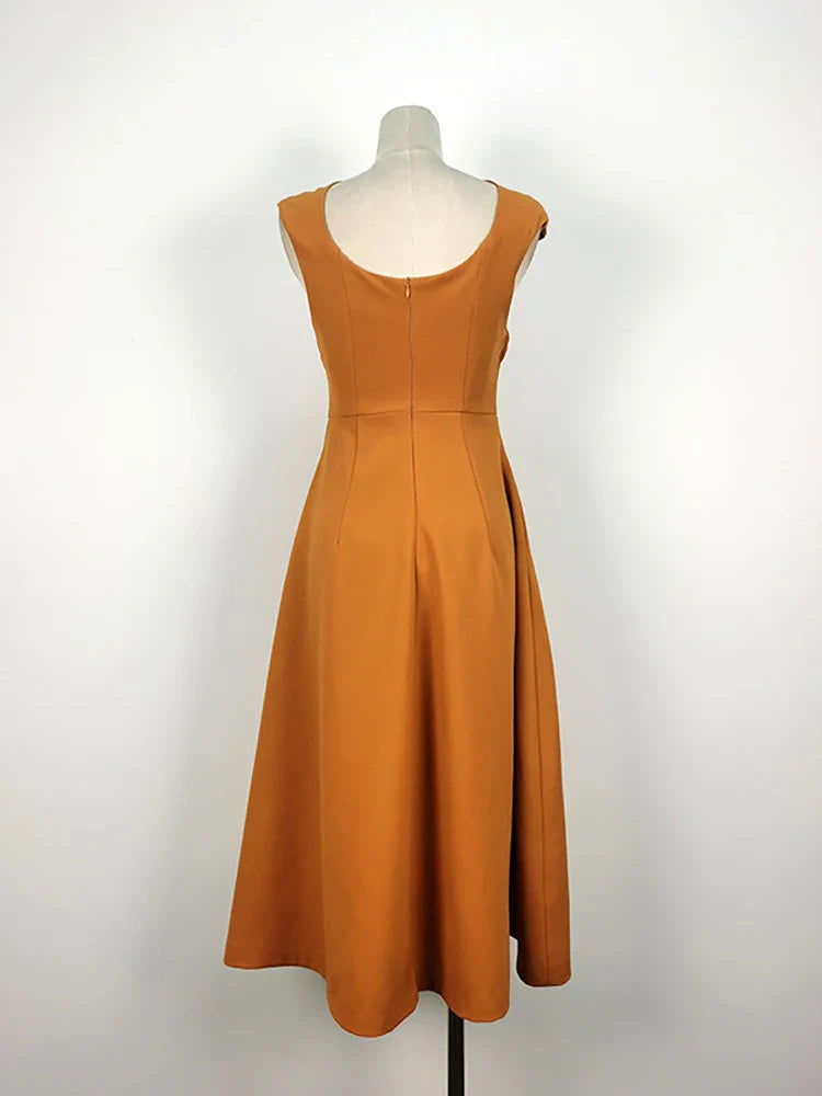 DEAT Women's Dress Bowkont Square Collar Pleated Sleeveless Waist Backless Casual Dresses Spring New Fashion 13DB3266