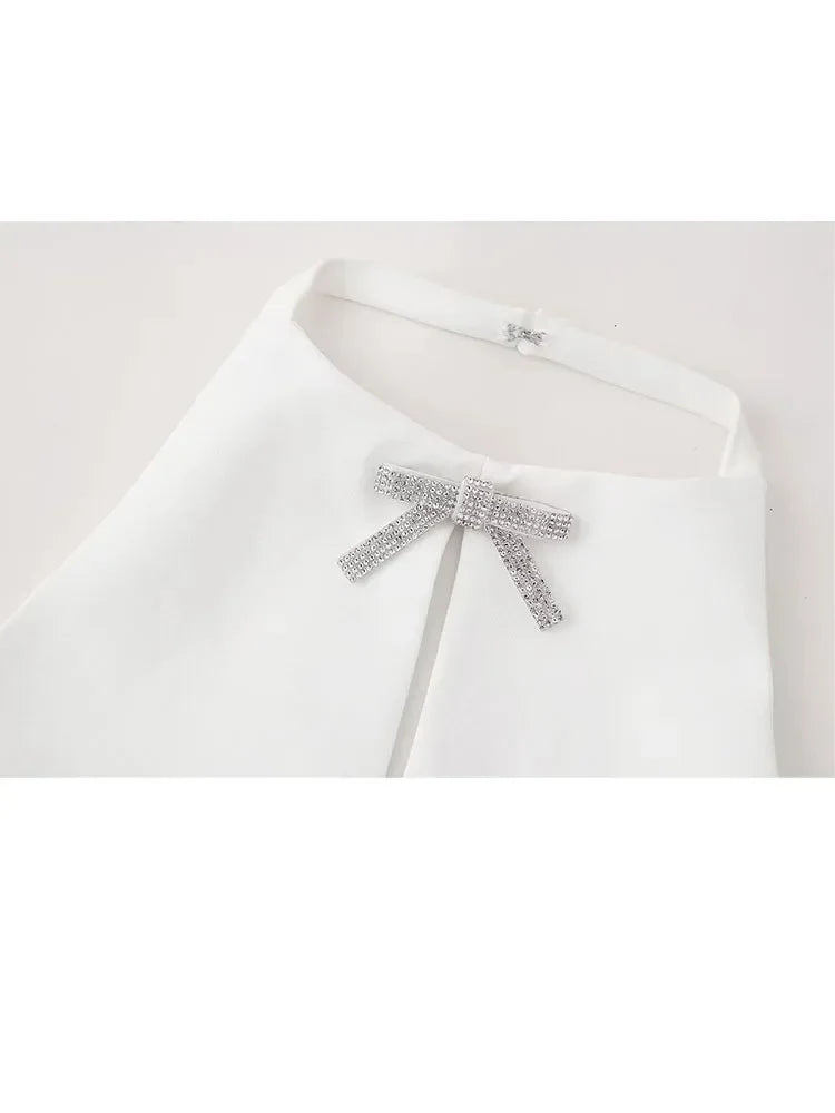 HH TRAF Summer Sexy Halter Tops Woman Fashion Solid O-Neck Sleeveless Hollow Out Backless Bow Decoration Female Elegant Slim Top