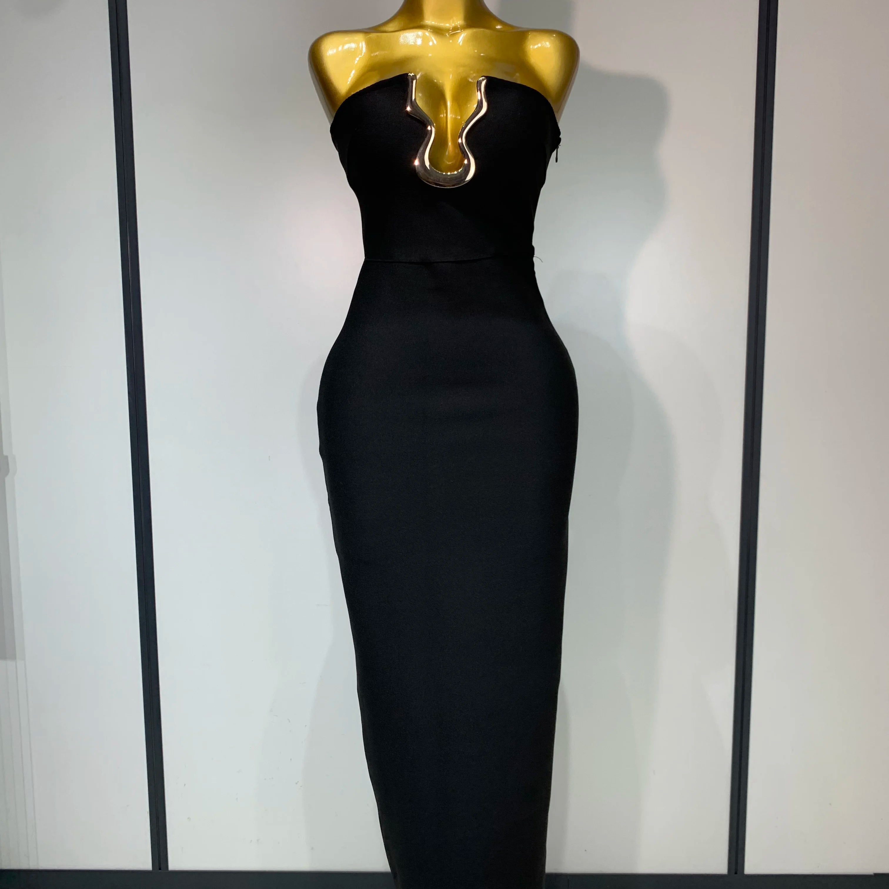 Luxury Birthday Celebrity Sexy Strapless Backless Maxi Long Bodycon Bandage Dress Women 2025 Elegant Evening Club Party Outfit black