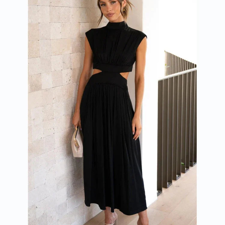 Women Spring Summer Long Maxi Dress Solid Color Fashion Sleeveless Backless Sweet Elegant Casual Dress 2023 Long-Black